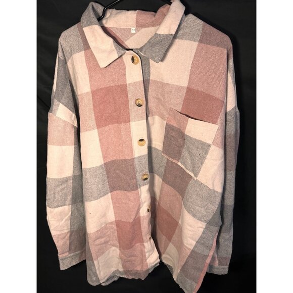 Women's Brushed Plaid Long Sleeve Flannel Button Down Boyfriend Shacket - Picture 2 of 8